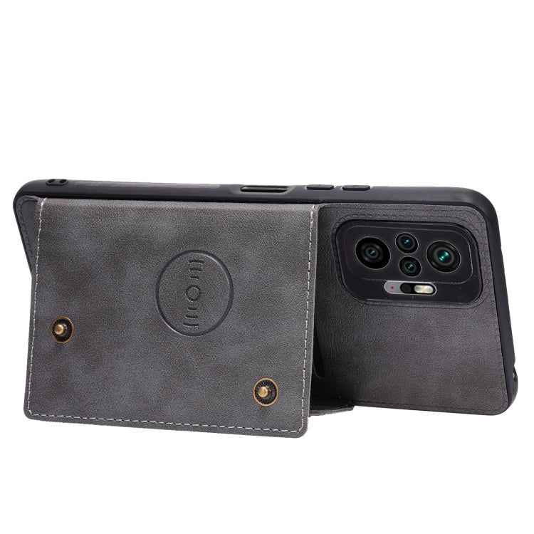 For Xiaomi Redmi Note 10 Pro Max Double Buckle PU + TPU Shockproof Magnetic Protective Case with Card Slot & Holder