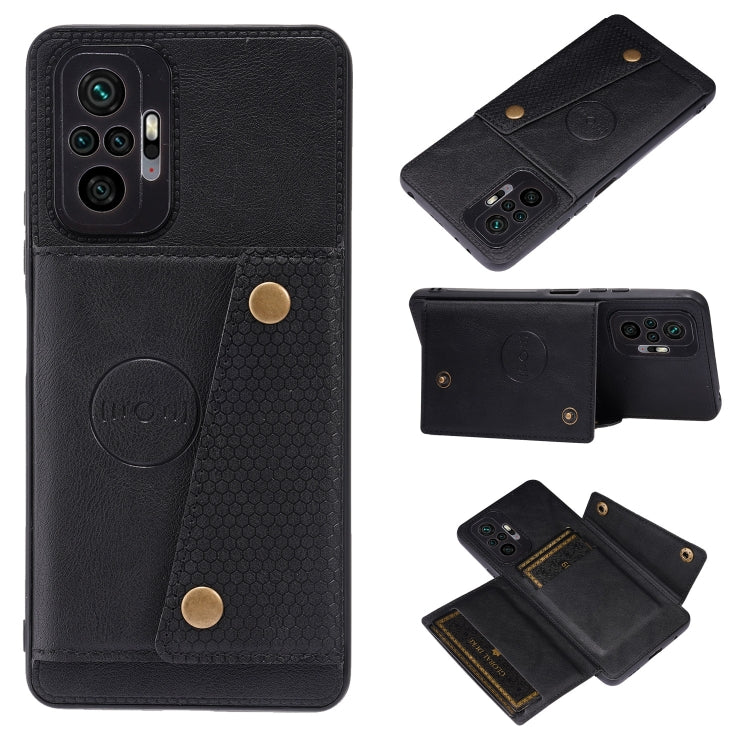 For Xiaomi Redmi Note 10 Pro Max Double Buckle PU + TPU Shockproof Magnetic Protective Case with Card Slot & Holder