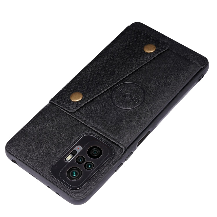 For Xiaomi Redmi Note 10 Pro Max Double Buckle PU + TPU Shockproof Magnetic Protective Case with Card Slot & Holder