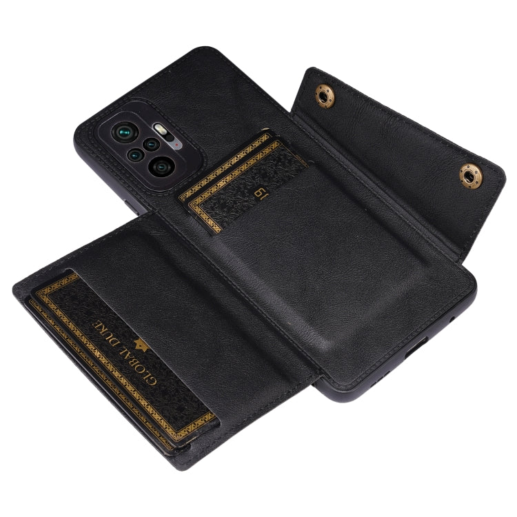 For Xiaomi Redmi Note 10 Pro Max Double Buckle PU + TPU Shockproof Magnetic Protective Case with Card Slot & Holder