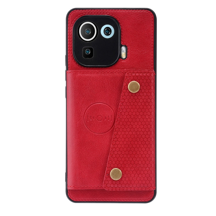 For Xiaomi Mi 11 Pro Double Buckle PU + TPU Shockproof Magnetic Protective Case with Card Slot & Holder