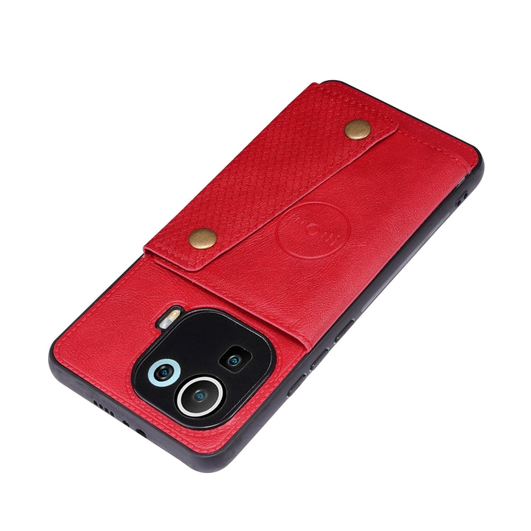 For Xiaomi Mi 11 Pro Double Buckle PU + TPU Shockproof Magnetic Protective Case with Card Slot & Holder