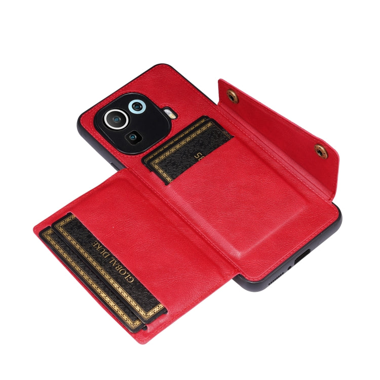 For Xiaomi Mi 11 Pro Double Buckle PU + TPU Shockproof Magnetic Protective Case with Card Slot & Holder