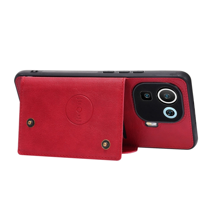 For Xiaomi Mi 11 Pro Double Buckle PU + TPU Shockproof Magnetic Protective Case with Card Slot & Holder