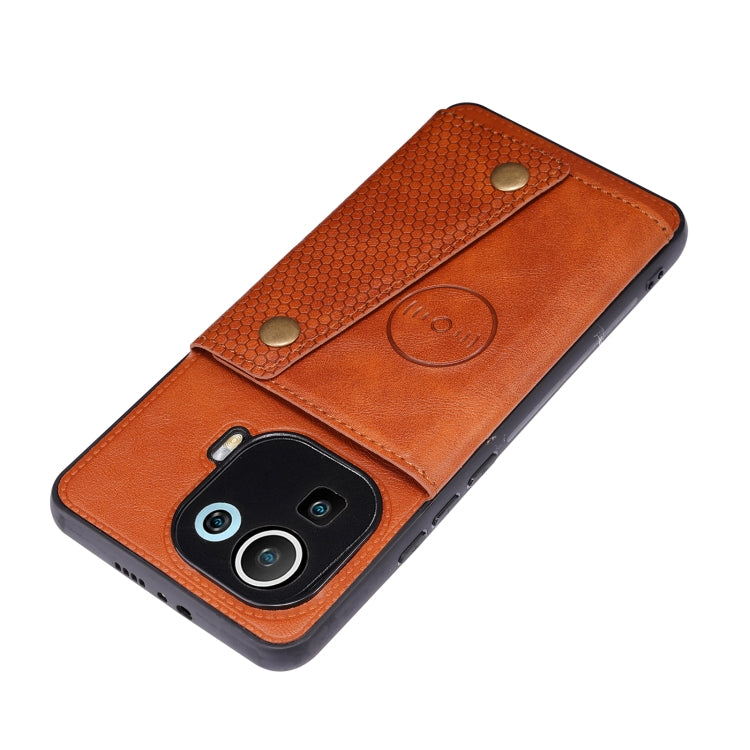 For Xiaomi Mi 11 Pro Double Buckle PU + TPU Shockproof Magnetic Protective Case with Card Slot & Holder