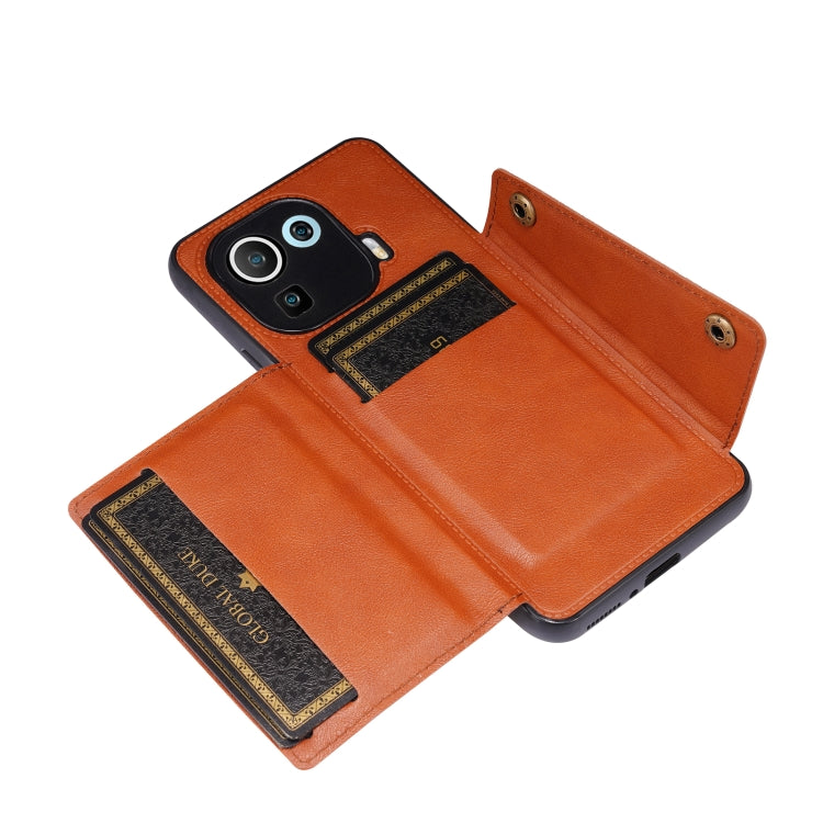 For Xiaomi Mi 11 Pro Double Buckle PU + TPU Shockproof Magnetic Protective Case with Card Slot & Holder