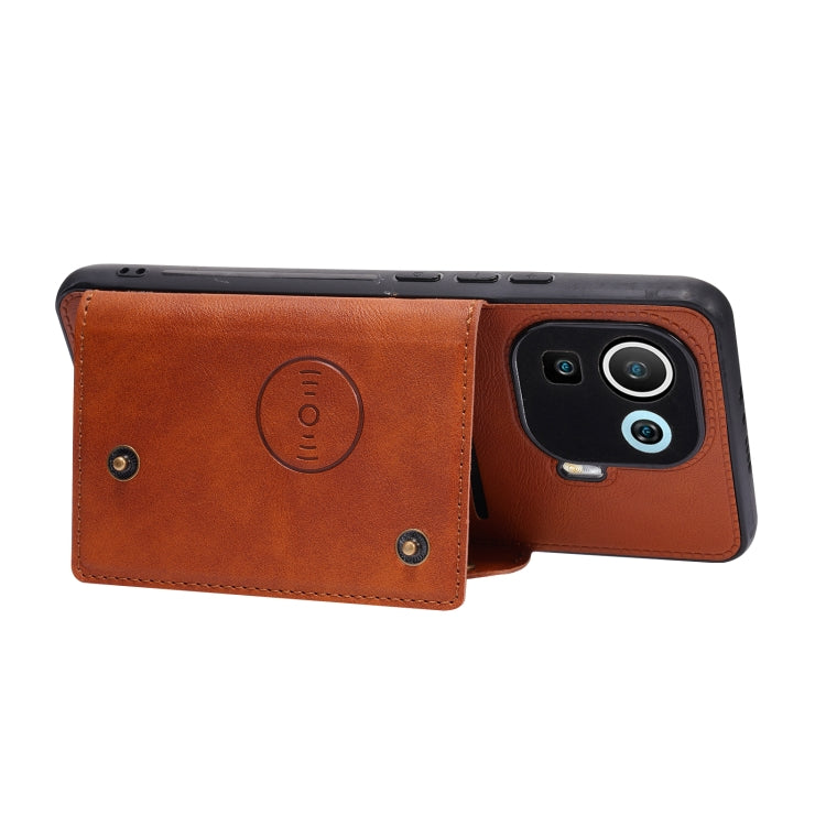 For Xiaomi Mi 11 Pro Double Buckle PU + TPU Shockproof Magnetic Protective Case with Card Slot & Holder