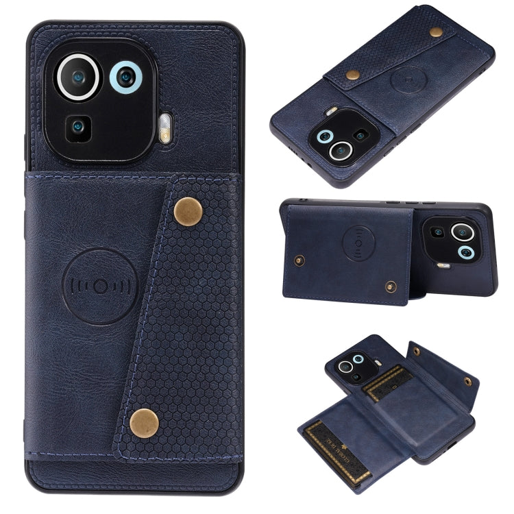 For Xiaomi Mi 11 Pro Double Buckle PU + TPU Shockproof Magnetic Protective Case with Card Slot & Holder