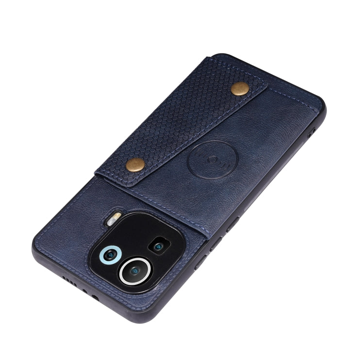 For Xiaomi Mi 11 Pro Double Buckle PU + TPU Shockproof Magnetic Protective Case with Card Slot & Holder