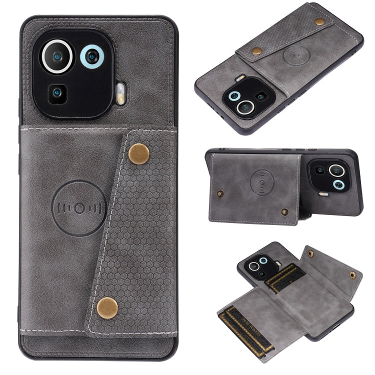 For Xiaomi Mi 11 Pro Double Buckle PU + TPU Shockproof Magnetic Protective Case with Card Slot & Holder