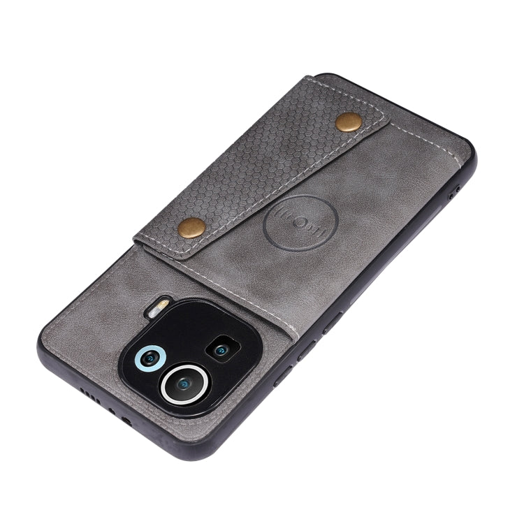 For Xiaomi Mi 11 Pro Double Buckle PU + TPU Shockproof Magnetic Protective Case with Card Slot & Holder