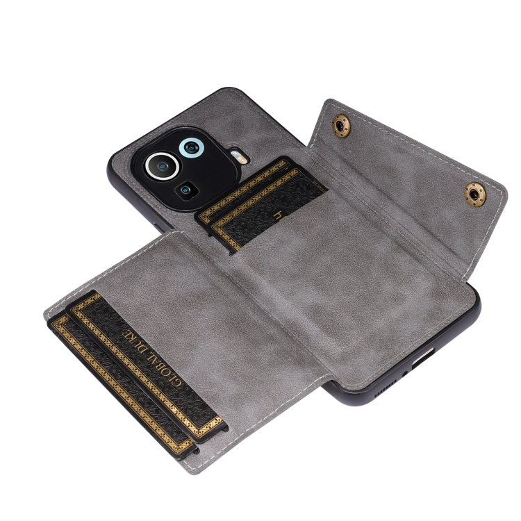 For Xiaomi Mi 11 Pro Double Buckle PU + TPU Shockproof Magnetic Protective Case with Card Slot & Holder