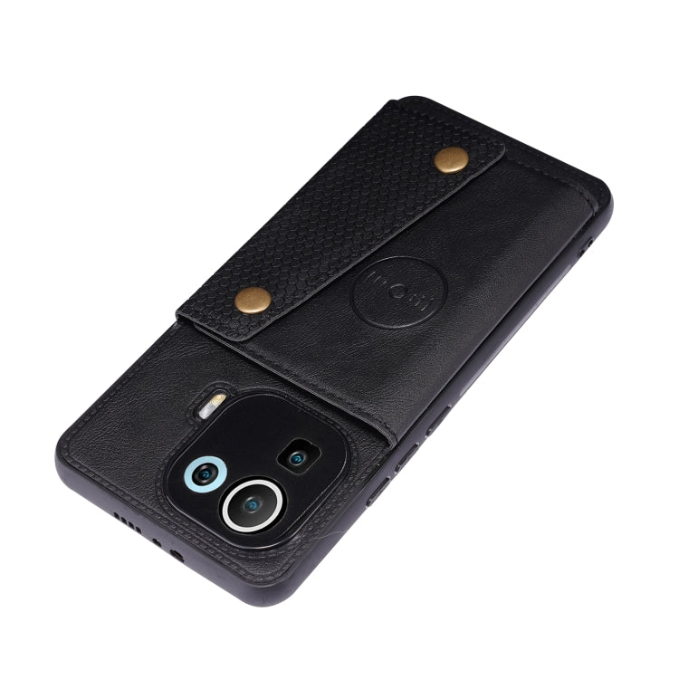 For Xiaomi Mi 11 Pro Double Buckle PU + TPU Shockproof Magnetic Protective Case with Card Slot & Holder
