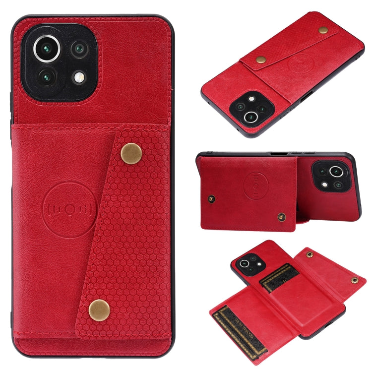 For Xiaomi Mi 11 Lite Double Buckle PU + TPU Shockproof Magnetic Protective Case with Card Slot & Holder