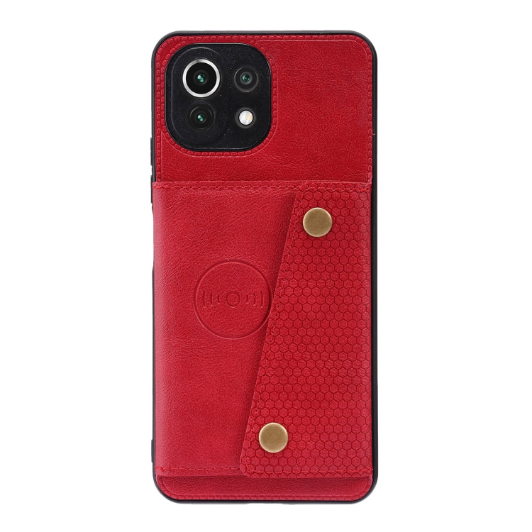 For Xiaomi Mi 11 Lite Double Buckle PU + TPU Shockproof Magnetic Protective Case with Card Slot & Holder