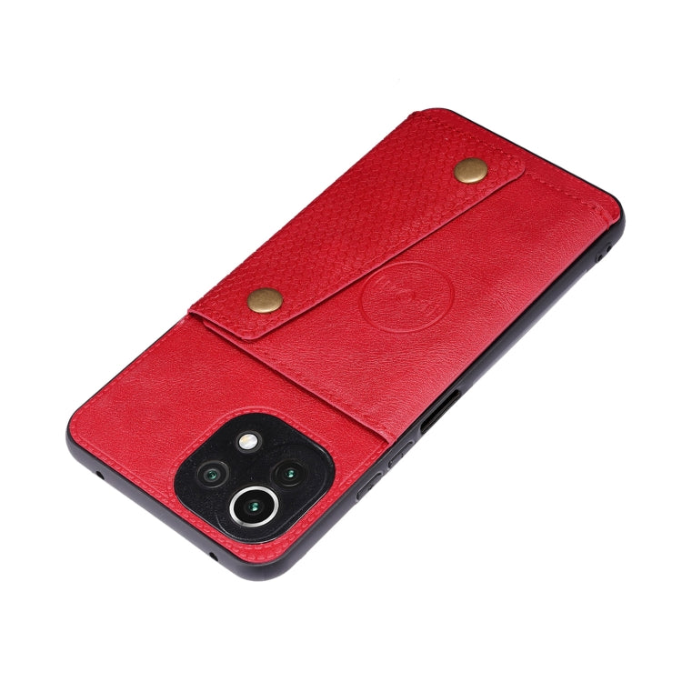 For Xiaomi Mi 11 Lite Double Buckle PU + TPU Shockproof Magnetic Protective Case with Card Slot & Holder