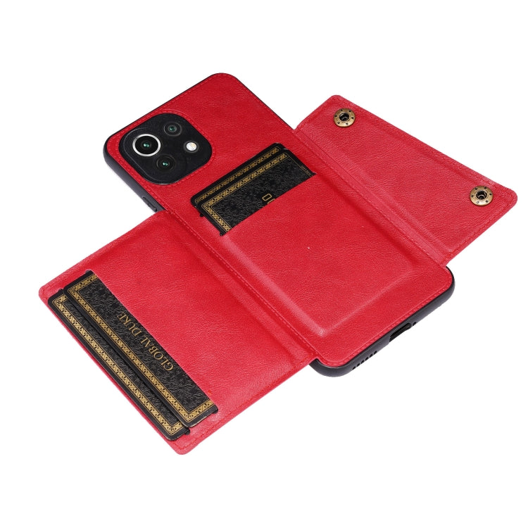 For Xiaomi Mi 11 Lite Double Buckle PU + TPU Shockproof Magnetic Protective Case with Card Slot & Holder