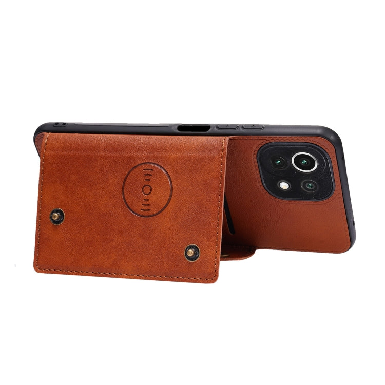 For Xiaomi Mi 11 Lite Double Buckle PU + TPU Shockproof Magnetic Protective Case with Card Slot & Holder