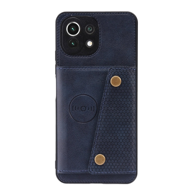 For Xiaomi Mi 11 Lite Double Buckle PU + TPU Shockproof Magnetic Protective Case with Card Slot & Holder