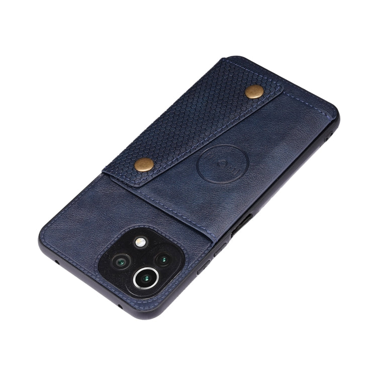 For Xiaomi Mi 11 Lite Double Buckle PU + TPU Shockproof Magnetic Protective Case with Card Slot & Holder