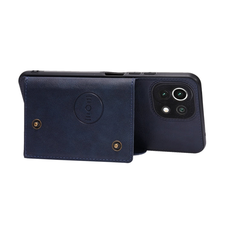 For Xiaomi Mi 11 Lite Double Buckle PU + TPU Shockproof Magnetic Protective Case with Card Slot & Holder