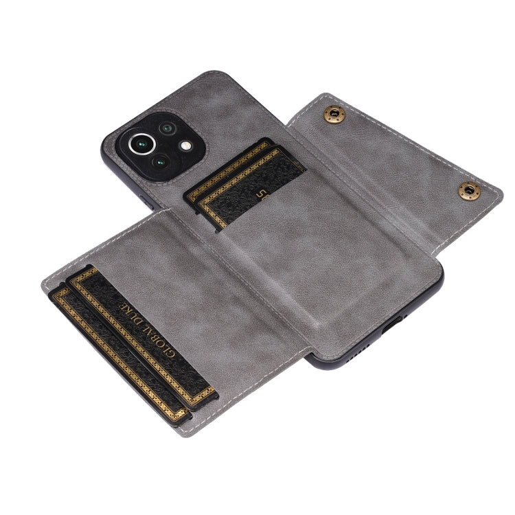 For Xiaomi Mi 11 Lite Double Buckle PU + TPU Shockproof Magnetic Protective Case with Card Slot & Holder