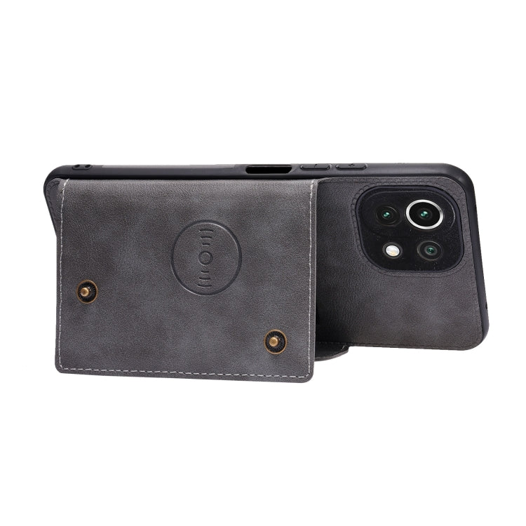 For Xiaomi Mi 11 Lite Double Buckle PU + TPU Shockproof Magnetic Protective Case with Card Slot & Holder