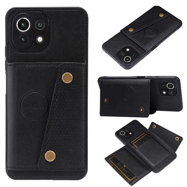 For Xiaomi Mi 11 Lite Double Buckle PU + TPU Shockproof Magnetic Protective Case with Card Slot & Holder