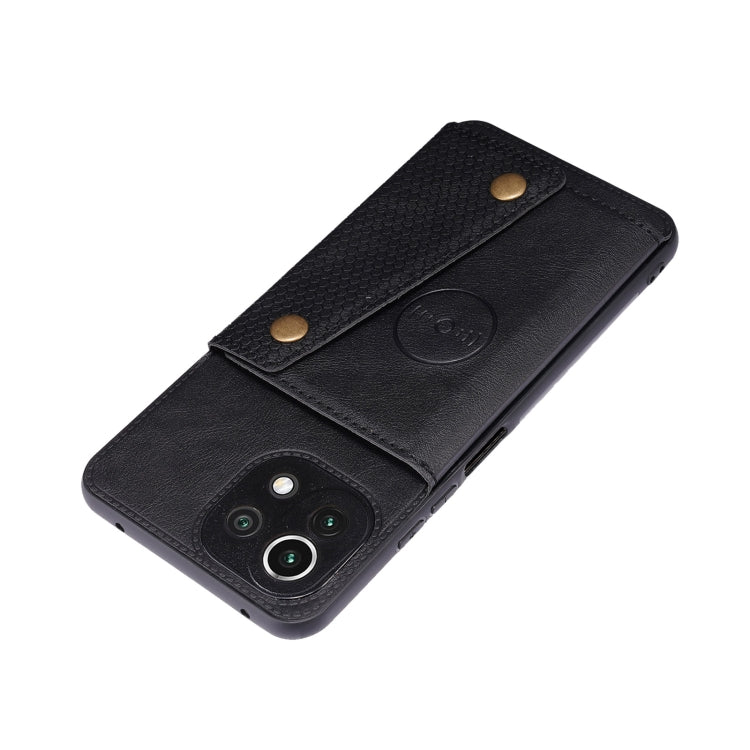 For Xiaomi Mi 11 Lite Double Buckle PU + TPU Shockproof Magnetic Protective Case with Card Slot & Holder