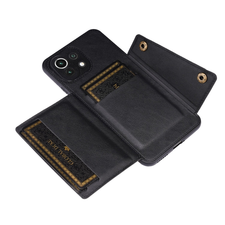 For Xiaomi Mi 11 Lite Double Buckle PU + TPU Shockproof Magnetic Protective Case with Card Slot & Holder