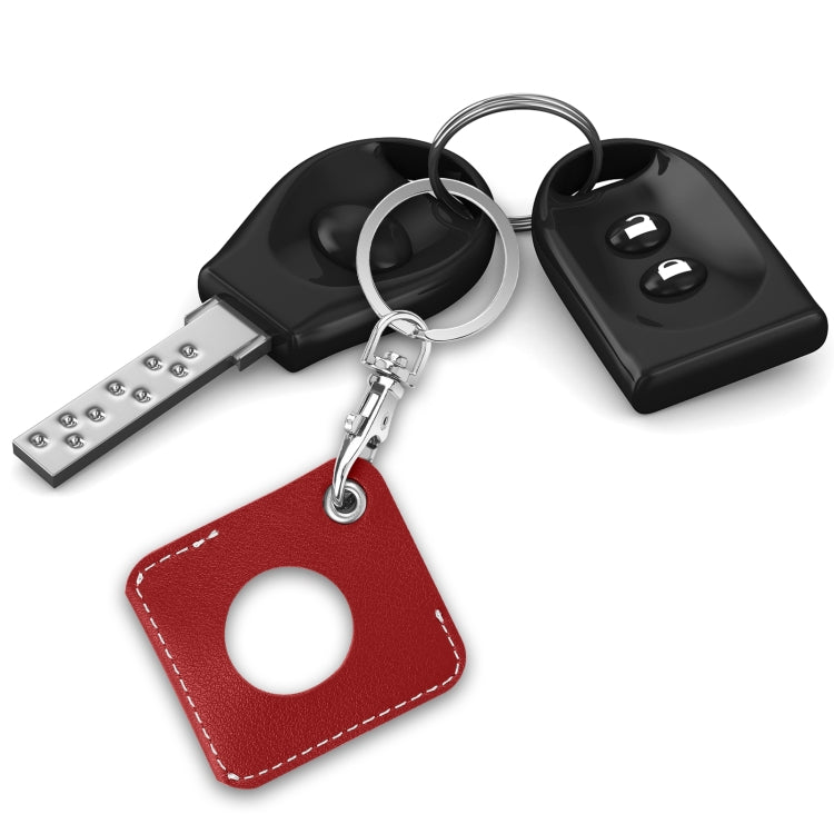 Square PU Leather Case Shockproof Anti-scratch Protective Cover with Keychain Ring Loop For AirTag