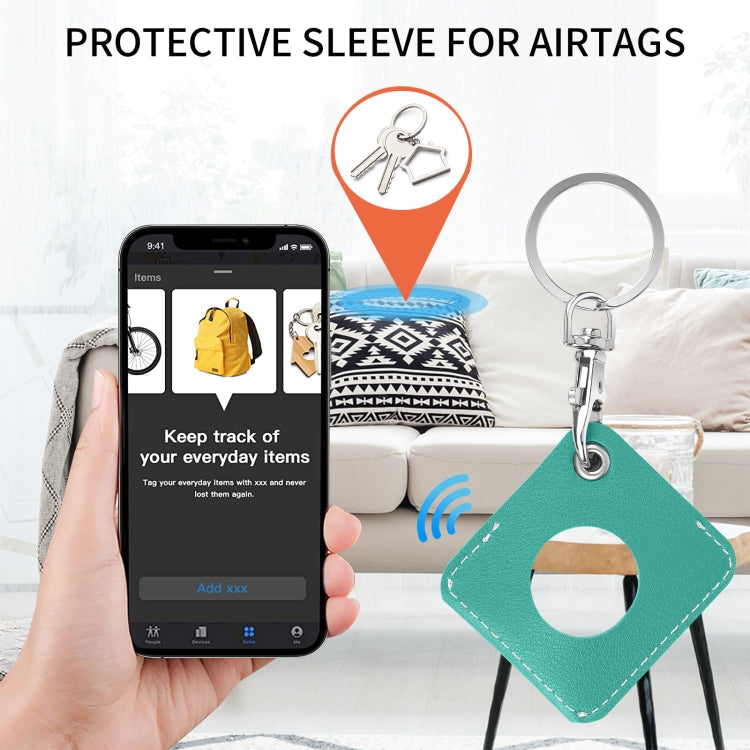 Square PU Leather Case Shockproof Anti-scratch Protective Cover with Keychain Ring Loop For AirTag