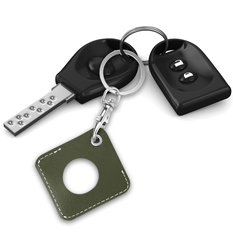 Square PU Leather Case Shockproof Anti-scratch Protective Cover with Keychain Ring Loop For AirTag