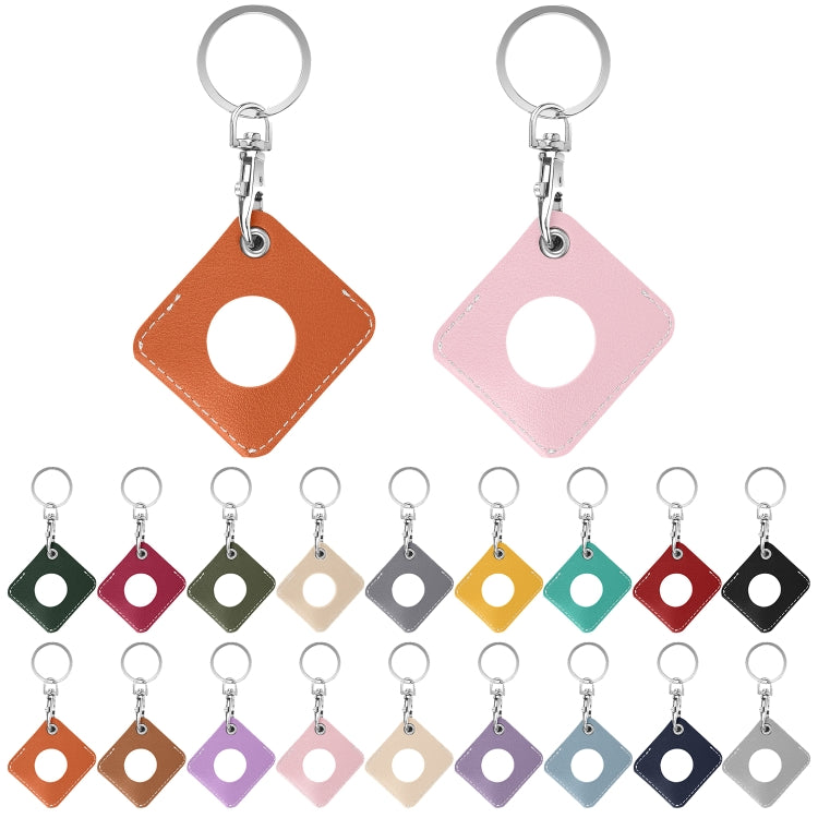 Square PU Leather Case Shockproof Anti-scratch Protective Cover with Keychain Ring Loop For AirTag