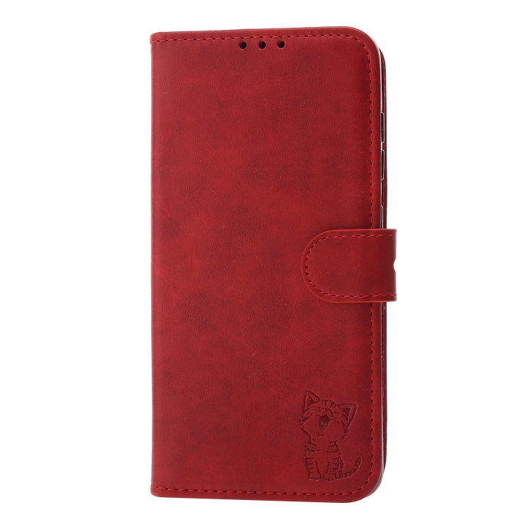 For Xiaomi Redmi Note 10 4G Embossed Happy Cat Pattern Horizontal Flip Leather Case with Holder & Card Slots & Wallet