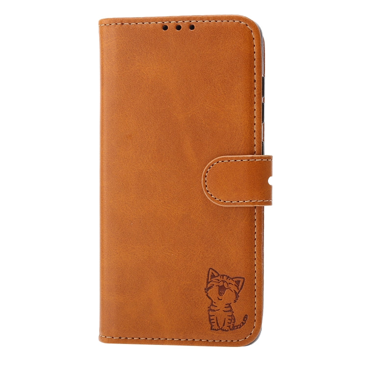 For Xiaomi Redmi Note 10 5G Embossed Happy Cat Pattern Horizontal Flip Leather Case with Holder & Card Slots & Wallet