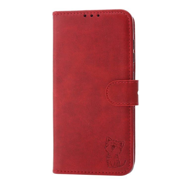 For Xiaomi Redmi Note 10 5G Embossed Happy Cat Pattern Horizontal Flip Leather Case with Holder & Card Slots & Wallet