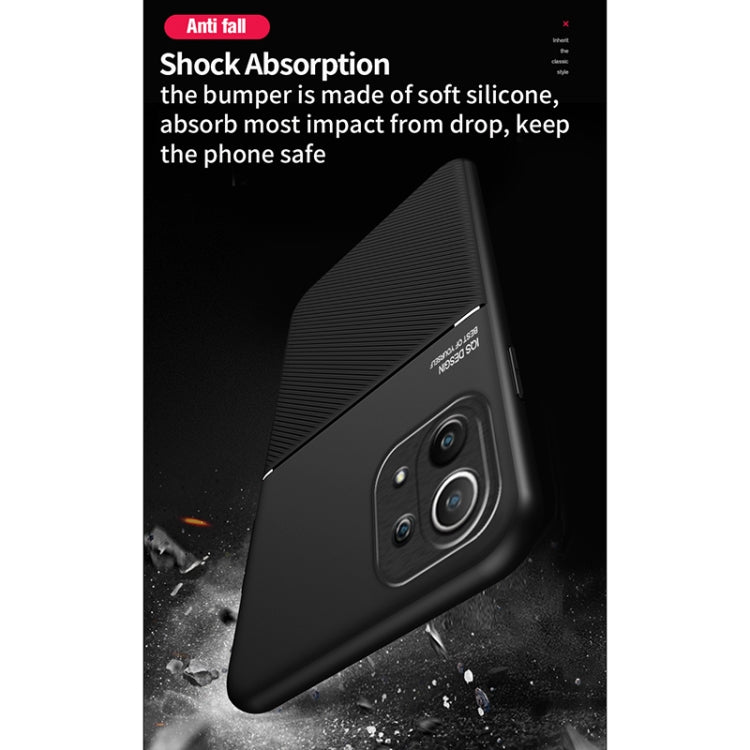 For Xiaomi Mi 11 Lite 5G Classic Tilt Strip Grain Magnetic Shockproof PC + TPU Case