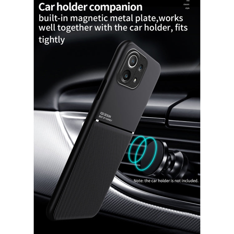 For Xiaomi Mi 11 Lite 5G Classic Tilt Strip Grain Magnetic Shockproof PC + TPU Case