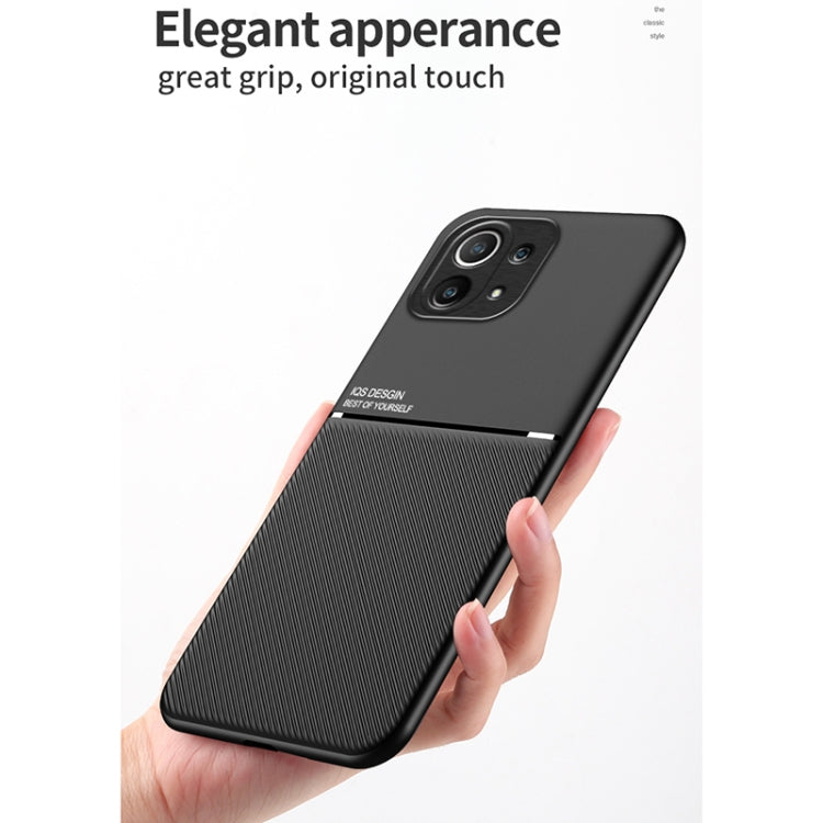 For Xiaomi Mi 11 Lite 5G Classic Tilt Strip Grain Magnetic Shockproof PC + TPU Case