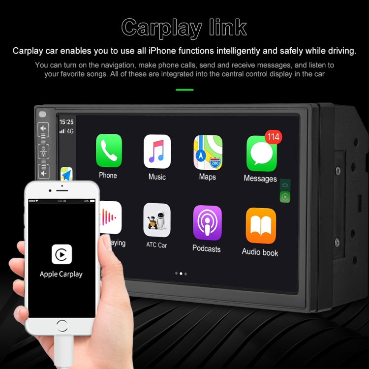 A2891 7 inch Car HD MP5 Carplay Bluetooth Music Player Reversing Image All-in-one Machine Support FM / U Disk with Remote Controler, Style:Standard + 8LEDs Light Camera