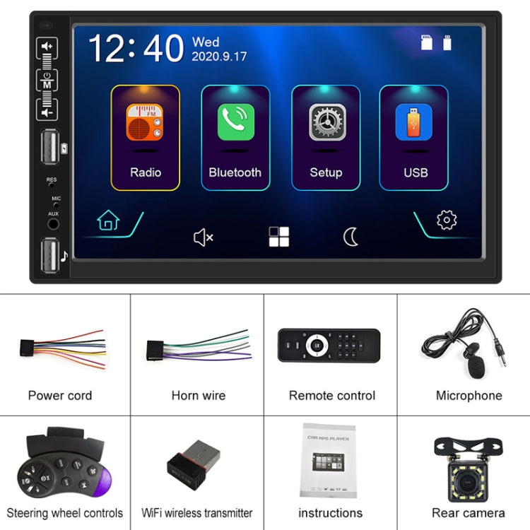 A2891 7 inch Car HD MP5 Carplay Bluetooth Music Player Reversing Image All-in-one Machine Support FM / U Disk with Remote Controler, Style:Standard + 8LEDs Light Camera