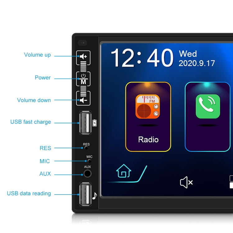 A2891 7 inch Car HD MP5 Carplay Bluetooth Music Player Reversing Image All-in-one Machine Support FM / U Disk with Remote Controler, Style:Standard + 12LEDs Light Camera