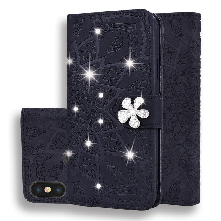 For Xiaomi Redmi Note 6 / Note 6 Pro Calf Pattern Diamond Mandala Double Folding Design Embossed Leather Case with Wallet & Holder & Card Slots