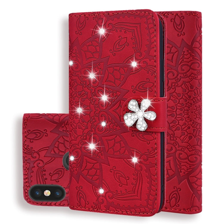 For Xiaomi Redmi Note 6 / Note 6 Pro Calf Pattern Diamond Mandala Double Folding Design Embossed Leather Case with Wallet & Holder & Card Slots