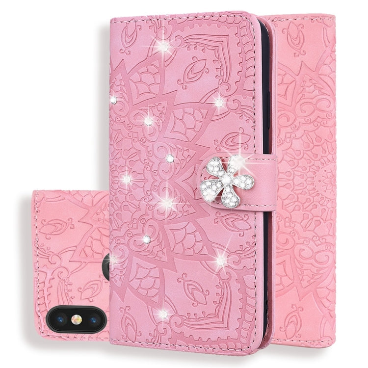 For Xiaomi Redmi Note 6 / Note 6 Pro Calf Pattern Diamond Mandala Double Folding Design Embossed Leather Case with Wallet & Holder & Card Slots