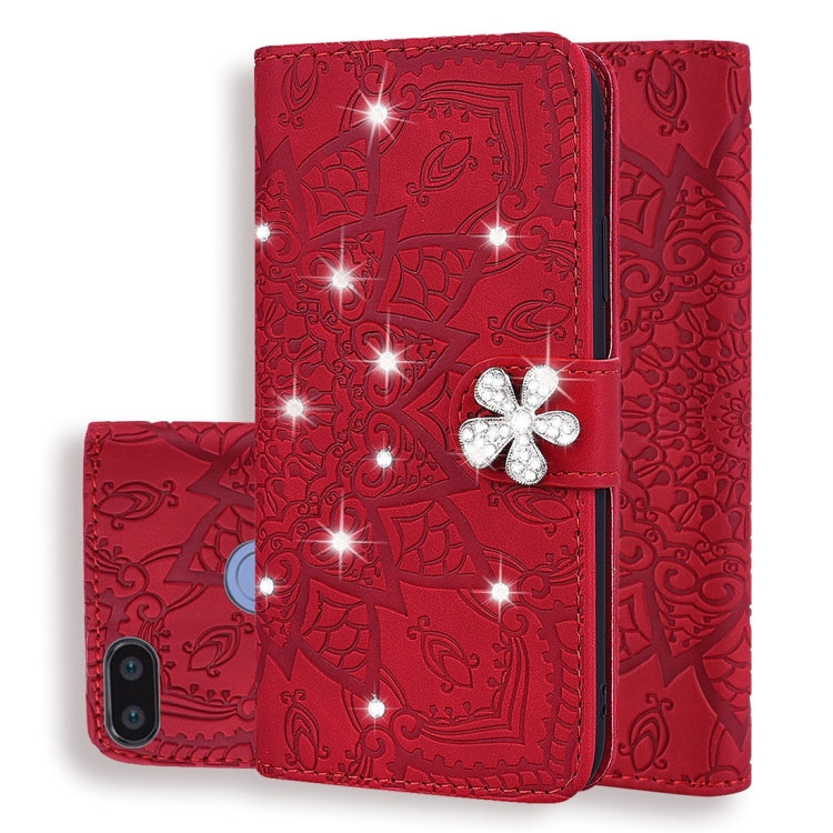 For Xiaomi Redmi 6 / 6A Calf Pattern Diamond Mandala Double Folding Design Embossed Leather Case with Wallet & Holder & Card Slots