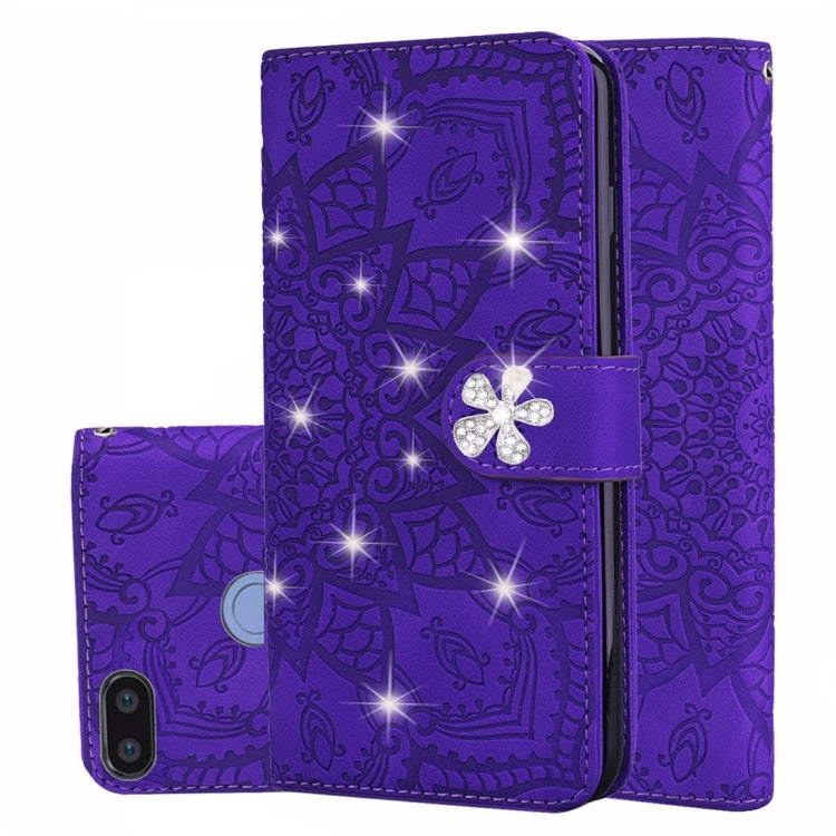 For Xiaomi Redmi 6 / 6A Calf Pattern Diamond Mandala Double Folding Design Embossed Leather Case with Wallet & Holder & Card Slots
