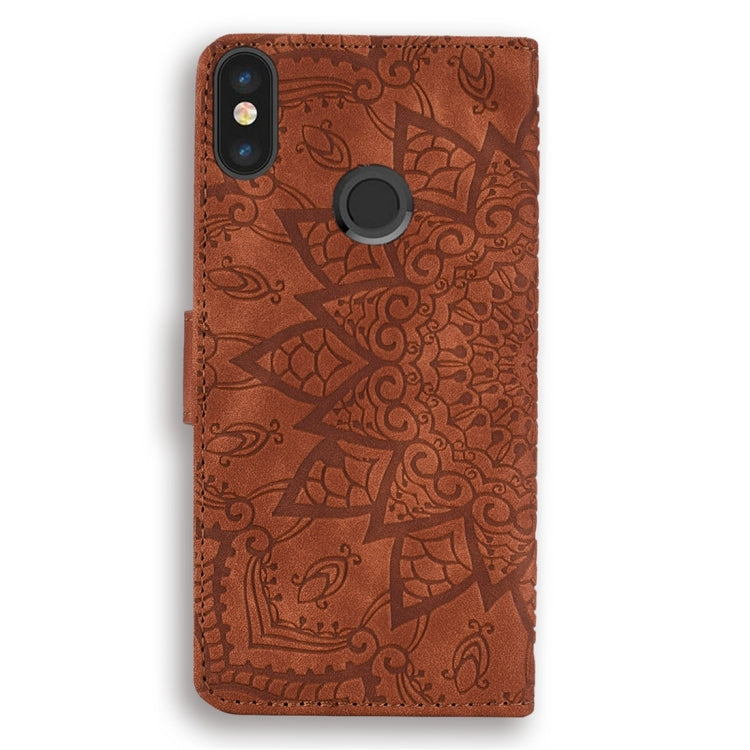 For Xiaomi Redmi 6 Pro Calf Pattern Diamond Mandala Double Folding Design Embossed Leather Case with Wallet & Holder & Card Slots