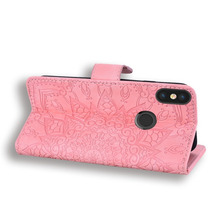 For Xiaomi Redmi 6 Pro Calf Pattern Diamond Mandala Double Folding Design Embossed Leather Case with Wallet & Holder & Card Slots